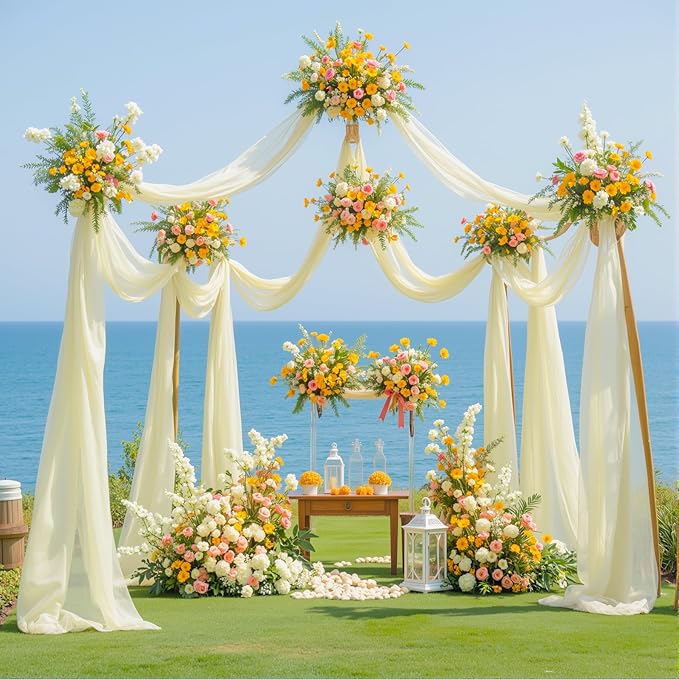 1 Panels Wedding Arch Draping Fabric Ivory Sheer Backdrop Curtain Arch Drape for Wedding Ceremony Reception,Bridal Shower Party Decorations 28" X 19ft