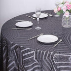 Efavormart 120" Black Sparkly Sequin Geometric Tulle Round Tablecloth