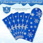 Jectivs 6 Pieces Christmas Snowflake Plastic Party Tablecloth Decorations,White Snowflake Blue Xmas Backdrop Sign Table Cover Banner for Winter Christmas Holiday Party Supplies,54x108 inch (Blue)
