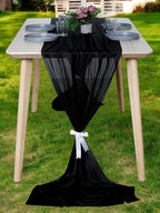 MDS Halloween Chiffon Table Runner - 5 Pack, 29 x 170 Inches, 14ft Each - Sheer Spooky Table Runners for Haunted House Parties, Trick-or-Treat Tables, Witchy Décor, Wedding & Events - Black