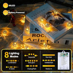 LORRYTE Moroccan String Lights Outdoor Battery Operated, 60 LED 36 FT Globe Fairy Lights with 8 Lighting Modes, String Lights for Bedroom Party Wedding Garden Christmas Decor (Warm White)