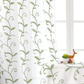 VISIONTEX Embroidered Green Sheer Voile Curtains, Leaves Embroidery Faux Linen Rod Pocket Window Drapes for Living Room and Girls Bedroom 54 x 63 Inch, Set of 2 Curtain Panels