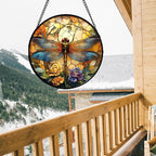 Stained Glass Window Hanging - Orange Blue Dragonfly Flower Suncatcher for Doors Window Home Sun Catchers Decor Christmas Mother's Day Birthday Outdoor Gifts for Women Men Mom Nana 11.8 in