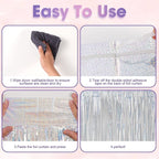 4 Pack Laser Silver Foil Fringe Backdrop Curtains, Tinsel Streamers Birthday Party Decorations, Fringe Backdrop for Graduation, Baby Shower, Gender Reveal, Disco Party
