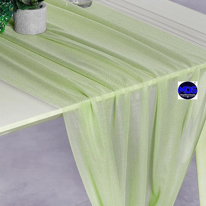 MDS 25 Pack 10ft Chiffon Table Runner 29 x 120 Inches Sheer Wedding Runner Romantic Rustic Table Runner for Wedding Decorations, Birthday Parties, Bridal Shower Party Arch Decor - Sage Green