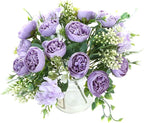 Artificial Flowers Fake Peony Silk Mini Plastic Bridal Flowers for DIY Wedding Bouquets Home Decorations 2 Packs(Light Purple)