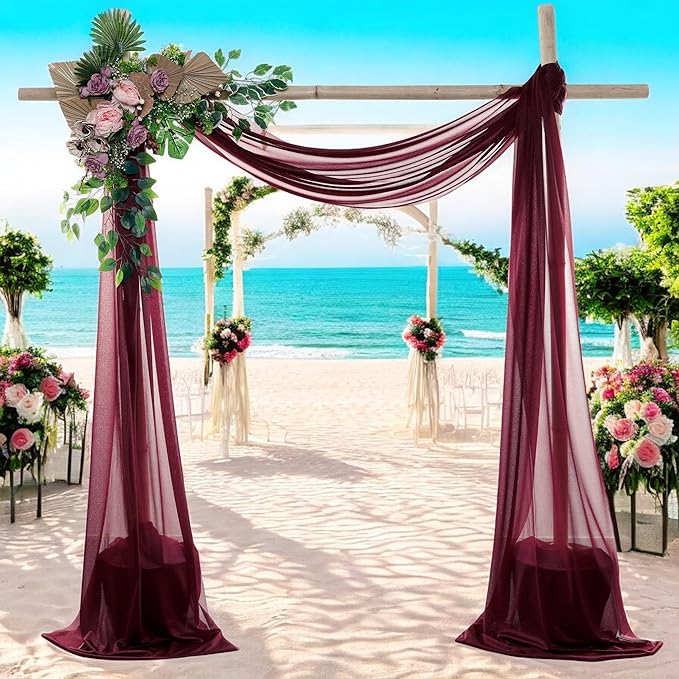 MDS Halloween Chiffon Draping Fabric - 1 Panel, 30" Wide x 30ft Long - Sheer Spooky Arbor & Canopy Drapery for Haunted House Backdrops, Party Ceilings, DIY Costumes & Themed Events - Burgundy