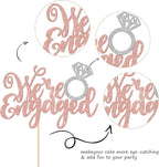 1 PCS We're Engaged Cake Topper Glitter Diamond Ring Wedding Engagement Cake Pick for Wedding Bridal Shower Theme Party Cake Decorations Supplies Gold