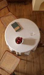 ISAENNE Designer Christmas Linen Round Tablecloth,Light Beige Western Elegant Table Cloth,Wrinkle Resistant Decor Tablecloths for Dining Thanksgiving Kitchen Christmas,Diameter 67"-Carol G