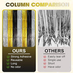 2 Pack Black Gold Silver Foil Fringe Backdrop Curtains, Tinsel Streamers Party Decorations, Fringe Backdrop, Door Shimmer for New Years or Birthday Party
