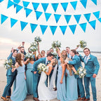 Sky Blue Party Decorations - Light Blue Triangle Pennant Banner Flag - Metallic Fabric Bunting for Graduation, Wedding, Retirement, Birthday, Under The Sea, Nautical, Ahoy, Party Decor Supplies