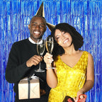 10 Pack Blue Backdrop Curtain 3.2ft x 8.2ft Metallic Tinsel Foil Fringe Curtains Photo Booth Background for Birthday Party Decoration Baby Shower Engagement Wedding Christmas Decoration (Blue)