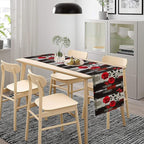 Abstract Art Rose Table Runner, Red Roses Floral Butterfly Black Red Grey Ink Background Pattern Kitchen Dinning Table Runner for Indoor Outdoor Home Wedding Party Holiday, 13x60 Inch
