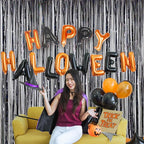 Foil Fringe Curtains Halloween Decor Party Decorations - Melsan 3 Pack 3.2 x 8.2 ft Tinsel Curtain Party Photo Backdrop for Birthday Party Baby Shower or Graduation Decorations (Pure Black)