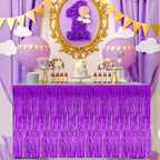 BEISHIDA 2 Pack Dark Purple Metallic Tinsel Foil Fringe Table Skirts for Rectangle and Round Tables - Birthday & Holiday Party Decorations