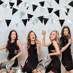 Black and Silver Party Decorations Triangle Pennant Banner Flag Metallic Fabric Bunting Garland for Birthday Graduation Retirement Wedding Bachelorette Bridal Shower Engagement Disco Party Supplies