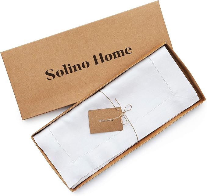 Solino Home Linen White Table Runner 48 Inches - Classic Hemstitch, 100% Pure Linen Coffee Table Runner 14 x 48 Inch Ideal for Dresser Tables - Fall, Autumn, Halloween, Thanksgiving, Holiday