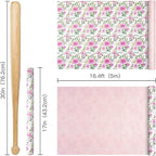 RUSPEPA Reversible Floral Wrapping Paper Roll, Mini Roll, Pink Rose Blossom Design and Pink Solid Color, Elegant Gift Wrap for Birthday, Wedding, Mother's Day, Bridal Shower, 17 Inches x 16.4 Feet