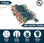 Joiedomi Multicolor Christmas String Lights,300(2x150) 62.4FT Christmas Fairy Tree Lights Plug in for Indoor Outdoor Xmas Decorations Patio Holiday Theme Party Yard House,Green Wire