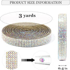 Rhinestone Ribbon 3 Yards Self Adhesive Rhinestone Strips Diamond Ribbon Sticker Crystal Roll Glitter Bling 2mm Rhinestones Tape for Crafting DIY Art Decoration (Silver AB,0.4 Inch)
