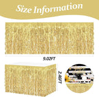 4P Wavy Metallic Tinsel Foil Fringe Table Skirts for Rectangle Tables Backdrop Garland Curtains for Parade Floats Wedding Birthday Parties Decoration Graduation 2025 Christmas (Light Gold)
