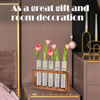 Desktop Glass Plant Propagation Station with 5 Test Tubes in Wooden Stand - Hydroponic Plants Cutting Office Home Decoration and Garden Decor Terrarium (5 Tubes)