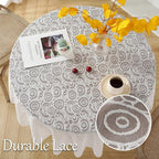 Jeloris Round Lace Tablecloth with Elegant Scalloped Bottom for Any Special Event Such as Wedding, Birthday Party, Baby Shower, Anniversary (60 inch, Style 5)