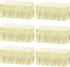 6 Pack 29x108 Inch Metallic Foil Fringe Tinsel Table Skirts Banner for Rectangle Tables Streamer Garland Backdrop for Wedding, Birthday, Parade Floats, Valentine's Day Party Decoration(Light Gold)