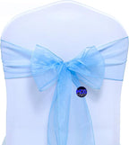 MDS Pack of 75 PCS Organza Chair Sashes Wider Dining Chair Bows Ribbon Tie Back for Wedding Party Birthday Bridal Shower Reception Event Banquet Home Chair Cover Decoration - Baby Blue