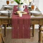 Artoid Mode Red Farmhouse Woven Rustic Hollow Table Runner, Seasonal Holiday Hollow Kitchen Dining Table Decoration for Home Party Decor 12x120 Inch