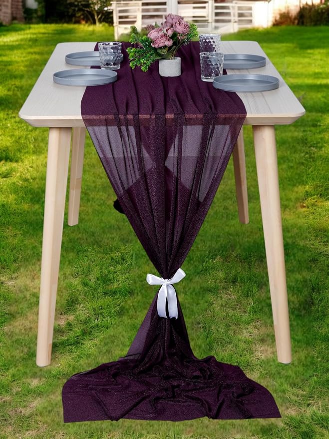 MDS Halloween Chiffon Table Runner - 5 Pack, 29 x 120 Inches, 10ft Each - Sheer Spooky Table Runners for Haunted House Parties, Trick-or-Treat Tables, Witchy Décor, Wedding & Events - Eggplant