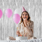 2 Pack Tinsel Backdrop, 3.28 FT x 7.05 FT Birthday Party Decorations, Silver Party Streamer Fringe Curtains Foil Backdrop, Metallic Silver Photo Props Party Supplies Party Decor