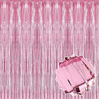 6 Pack Pink Foil Fringe Curtains Backdrop, 3.28 x 8.2 Ft Metallic Streamers Tinsel Curtains Background for Photo Booth, Birthday, Weddings, Carnivals, Graduation, Themed Party Decorations