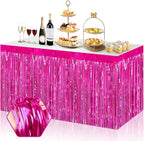 3 Pack 29x108 Inch Rose Red Foil Fringe Table Skirts Metallic Banner for Tinsel Streamer Garland Backdrop for Parade Floats Wedding Thanksgiving Birthday Christmas Halloween Party Decoration