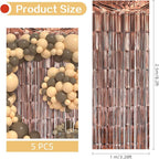5 Pack Brown Fringe Backdrop 3.2ft x 8.2ft Silver Foil Fringe Curtains Party Tinsel Curtain Backdrop Streamers for Birthday Party Decoration Wedding Christmas Decoration (Brown)