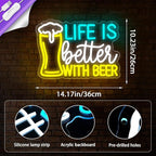 Beer Neon Sign for Wall Decor Bar LED Sign Beer Neon Light for Man Cave Bedroom Home Bar Shop Pub Bistro Party Hotel Game Room Decor Birthday Gifts for Man USB Powered Size14.1 * 10.2inches(JTD293)