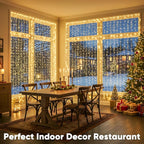 suddus 600 LED Christmas String Lights Outdoor, 9.8x19.6ft Curtain Light Plug in with Remote, 8 Modes Wall Hanging Lights for Christmas,Dorm,Wall,Window,Wedding,Party,Birthday Decor,Warm White