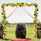 Uieke 12PCS Artificial Sunflower Garland, 7.5ft/Strand Silk Sunflowers Hanging Vines Flowers with Green Leaves for Room Kitchen Garden Birthday Wedding Baby Shower Party Table Decor Large