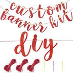 TaoBary 167 Pcs DIY Banner Kit Happy Birthday Glitter Banner Customizable Glitter Make Your Own Kit 162 Letters Symbols and Numbers 3 Rope for Birthday Halloween Wedding Christmas(Red)