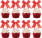 24 PCS Bow Cupcake Toppers Bowknot Cake Toppers Bow Cupcake Picks Bowknot Birthday Party Decorations Bow Cake Dessert Picks for Wedding Bridal Engagement Baby Shower Birthday Party Supplies Red