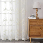 VISIONTEX Sheer Curtains 95 inch Length 2 Panels Set, White Voile Crushed Cream Vine Leaves Embroidery, Rod Pocket Embroidered Window Drapes for Living Room and Bedroom, 54" x 95"