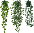 3 Pack Small Fake Hanging Plants, Artificial Eucalyptus, Pothos & Mandala Vines with Plastic Pot for Indoor Home Decor, Wall, Office, Bathroom, Kitchen, Shelf, Farmhouse Room Decoration