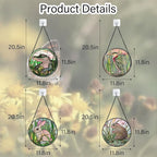 Stained Glass Window Hanging 4 Pcs Set Cute Animal Large 11.8"- Green Plant Pink Suncatcher Door Garden Sun Catcher Decor Birthday Christmas for Mom Woman Nana Men Friend