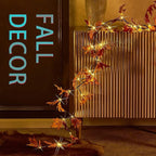 Fudios Lighted Maple Leaf Garland with Timer 24 Warm White LED 6FT for Fall Thanksgiving Decor, Artificial Garland with Lights Battery Operated Harvest Christmas Decoration Indoor Outdoor