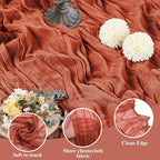 Asee'm 12pcs Cheesecloth Table Runner 120 Inches Long Terracotta Boho Gauze Cheese Cloth Runner 10FT Rustic Sheer Fall Table Runners for Thanksgiving Christmas Wedding Party Baby Shower Decoration