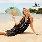 FANSOF.FANS Premium Floral Silk Fabric Border Handheld Folding Fan with Grade A Bamboo Ribs for Women Girls Event Birthday Wedding Favour with Tassel (Single Flower Border - Turqoise)