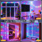 200 LED Rainbow Curtain String Lights 9.8 * 6.6FT Plug in Fairy with Timer and 8 Modes, Waterproof Window Wall Lights for Bedroom Wedding Party Indoor Outdoor Christmas Decor