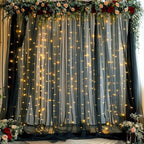 Black Sheer Backdrop Curtains with Lights String for Parties Birthday 10ft × 8ft Black Tulle Backdrop Curtain for Baby Shower Wedding Graduation Halloween Party Photo Shoot Decorations