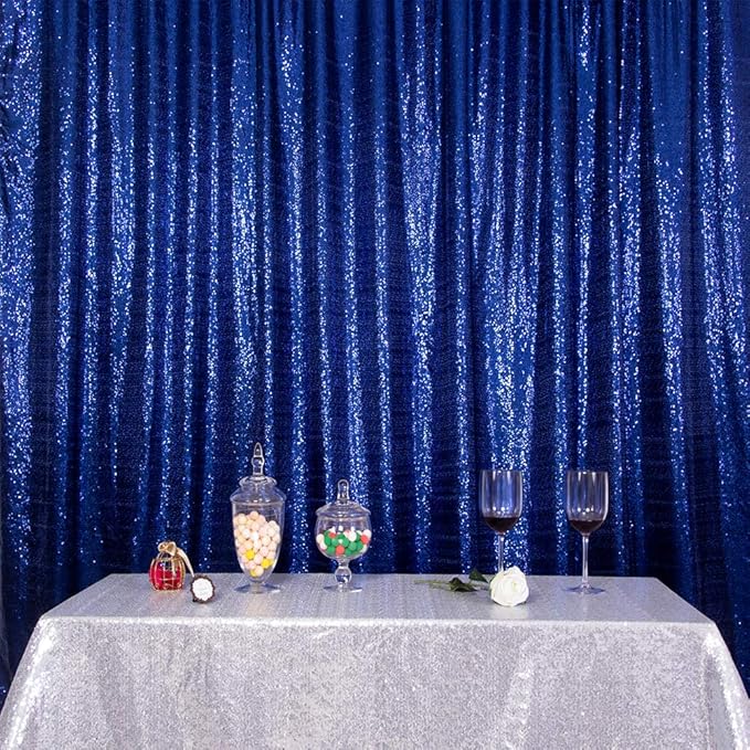 SquarePie Sequin Backdrop Not See Through Thick Background for Glitter Curtain Party 4FT x 8FT Navy Blue