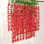 12 Pack Red Wisteria Hanging Flowers Garland, 3.77 Feet Artificial Flower Vines, Fake Wisteria, Artificial Vines Hanging Garland for Backdrop Outdoor Yard Garden Decor